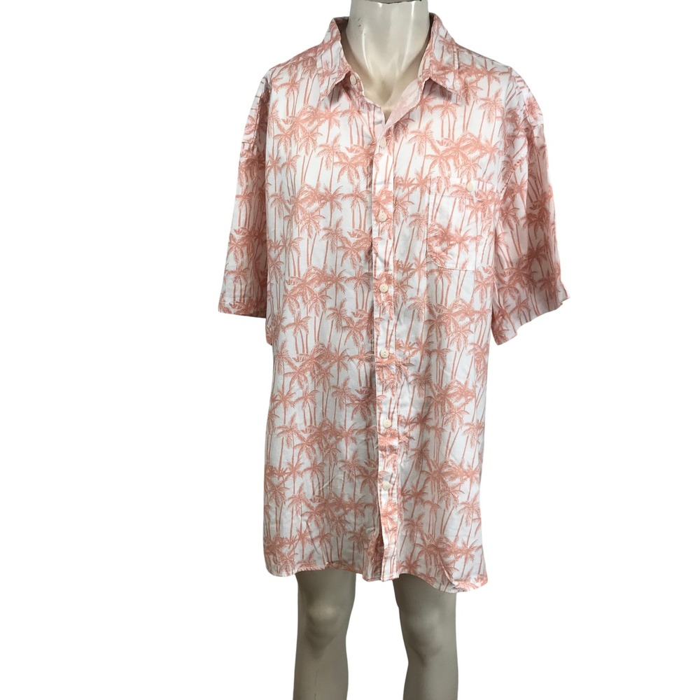 Even Tide Mens 3XL Tall Pink Palm Tree Print Recycled Cotton Short Sleeve Shirt